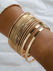 14pcs/set Fashionable Wide Cuff , Smooth Bangle & Bracelet Set - Gold - View 1