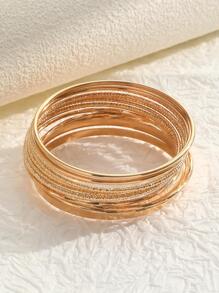 14pcs/set Fashionable Wide Cuff , Smooth Bangle & Bracelet Set - Gold - View 4