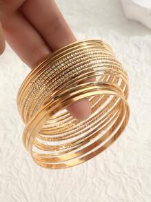 14pcs/set Fashionable Wide Cuff , Smooth Bangle & Bracelet Set - Gold - View 2
