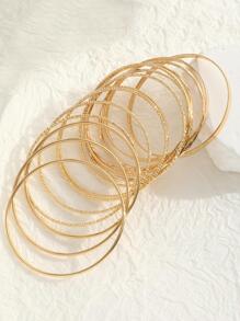 14pcs/set Fashionable Wide Cuff , Smooth Bangle & Bracelet Set - Gold - View 5