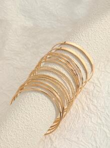 14pcs/set Fashionable Wide Cuff , Smooth Bangle & Bracelet Set - Gold - View 3