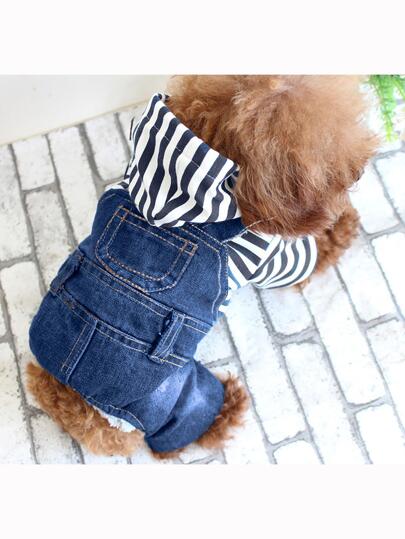 1pc Striped Pet Jumper, Denim Overalls Style Dog Clothes For Spring And Summer