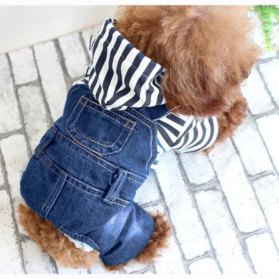 1 件条纹宠物毛衣，牛仔背带裤风格狗狗服装，适合春夏季