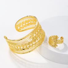 1入組金色小麥穗條紋空心開口手鍊戒指套裝,適用於女性 - 金色 - 查看 3