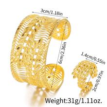 1入組金色小麥穗條紋空心開口手鍊戒指套裝,適用於女性 - 金色 - 查看 5