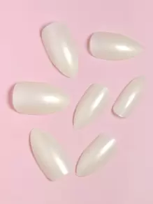 VV MEI JIA ER 24 piezas de uñas postizas largas en forma de almendra con purpurina de color blanco perla, puntas de uñas acrílicas brillantes coloridas de cobertura completa con ribete y 1 hoja de cinta y 1 lima de uñas. Suministros de uñas uñas falsas uña falsa uña acrílica - Blanco - Ver 2