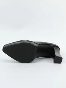 Women's Autumn And Summer Comfortable Pointed Toe High Heel Shoes With Square Heel For Work And Formal Occasions - Black - View 6