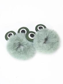 2pcs Ear Decor Fuzzy Hair Tie - Green - View 2
