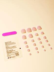 提升你風格帶24入組經典法語短方形雙色全覆蓋假腳趾美甲套裝 - 彩色 - 查看 3