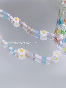 串珠花朵裝飾項鍊 - 紫色 - 查看 3