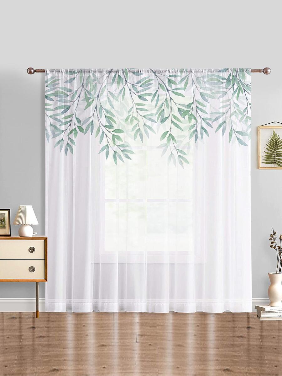 Tenda sottile singolo pannello con motivo foglia - Multicolore - Visualizzare 1