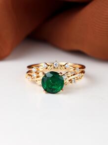 Bộ nhẫn trang trí tiệc cưới hình tròn màu ngọc lục bảo đơn giản theo phong cách retro - màu xanh lá - Xem 4