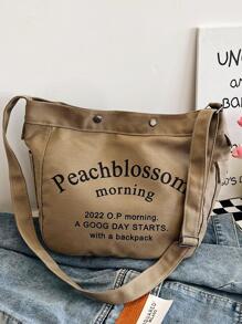 Large Capacity Minimalist Letter Printed Crossbody Bag For Women - Khaki - View 1