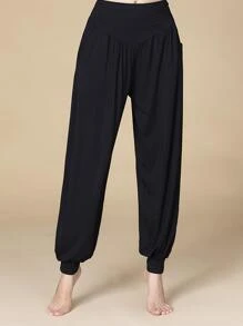 Pantalones deportivos fruncido de cintura con cordón - Negro - Ver 1