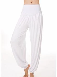 Pantalones deportivos fruncido de cintura con cordón - Blanco - Ver 2
