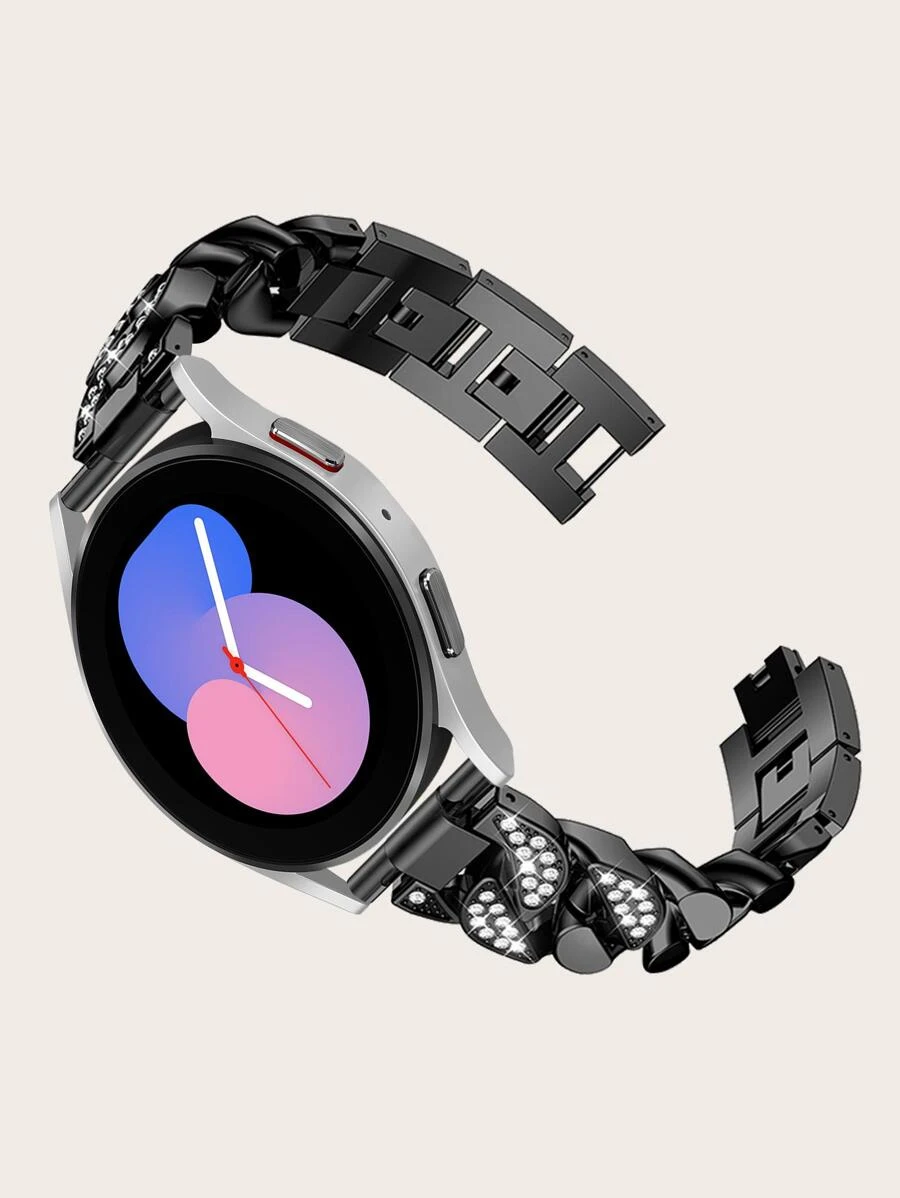1入組水鑽裝飾通用不銹鋼錶帶 - 黑色 - 查看 1