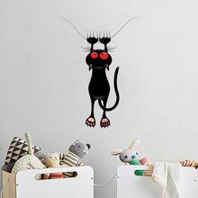 卡通貓貓圖案門貼 - 黑色 - 查看 2