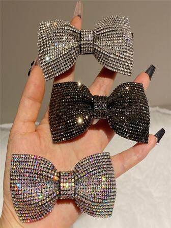 1 件女士奢华闪亮蝴蝶结装饰时尚发夹，适合皇家日常佩戴、发饰、发夹