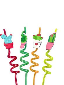 4pcs Cactus Decor Straw