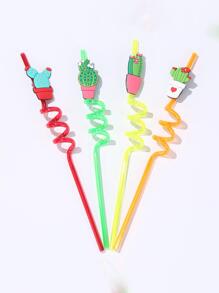4pcs Cactus Decor Straw