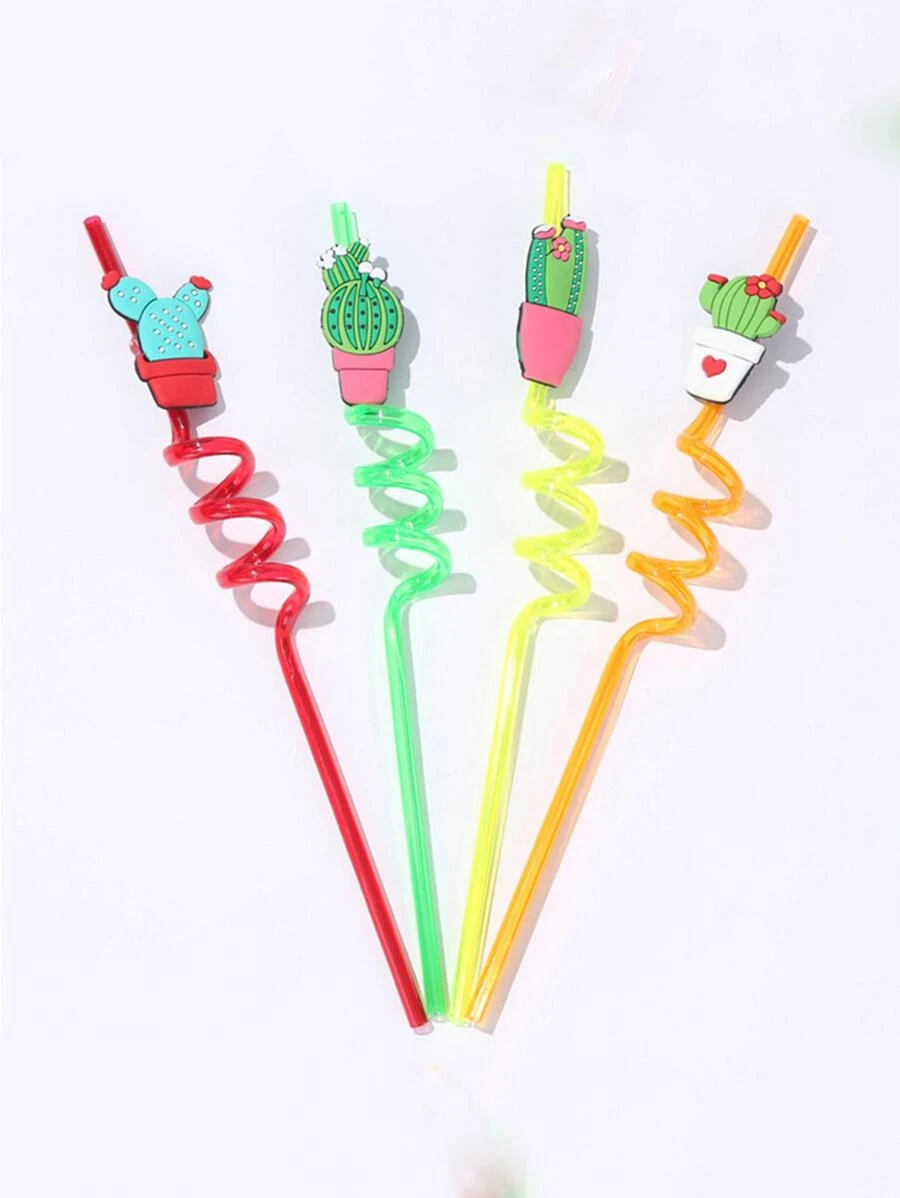 4pcs Cactus Decor Straw
