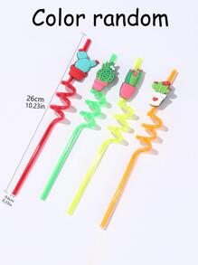4pcs Cactus Decor Straw