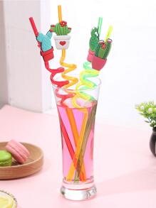 4pcs Cactus Decor Straw