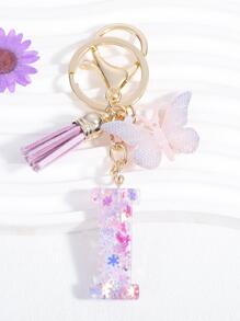 Butterfly & Tassel & Letter Charm Keychain - Purple - View 2