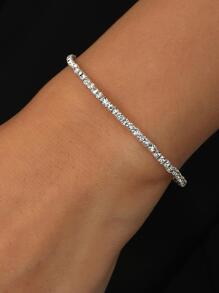 6pcs Women's Ultra-Thin 2mm Crystal Diamond Elastic Bracelets, Transparent White Diamond Silver Color Bracelet, Shiny Cubic Zirconia Embedded, Fashion For Party & Holiday