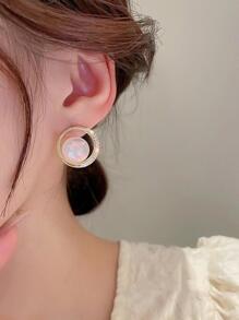 Phong cách ngọt ngào Vòng tròn Zirconia Công chúa nàng tiên cá & Bông tai ngọc trai, Trang sức tai nữ cao cấp hợp thời trang Hàn Quốc - Vàng - Xem 3