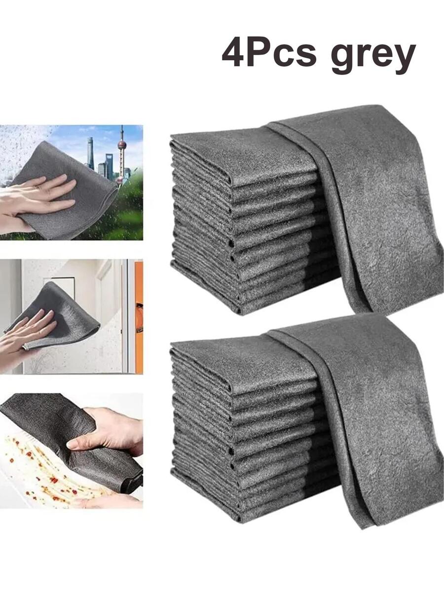 4 件装魔术布玻璃布无痕无水印清洁布清洁工具超细纤维抹布快速毛巾百洁布，灰色 - 灰色 - 查看 1