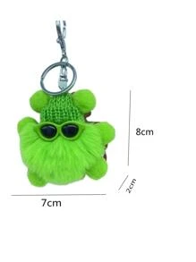 Pom Pom Bag Charm Sunglasses & Hat Decor Key Chain - Green - View 6
