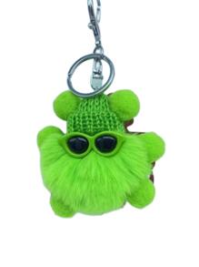 Pom Pom Bag Charm Sunglasses & Hat Decor Key Chain - Green - View 1