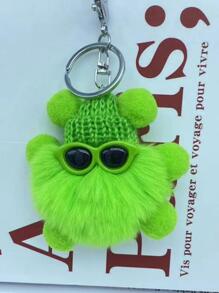 Pom Pom Bag Charm Sunglasses & Hat Decor Key Chain - Green - View 4