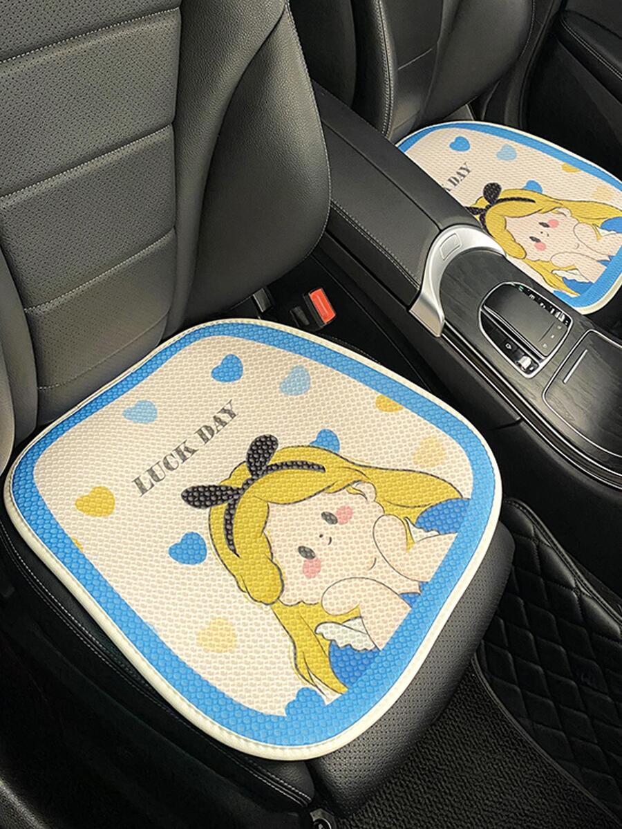1pc Heart & Letter Graphic Polyester Breathable Car Seat Cushion - Multicolor - View 1
