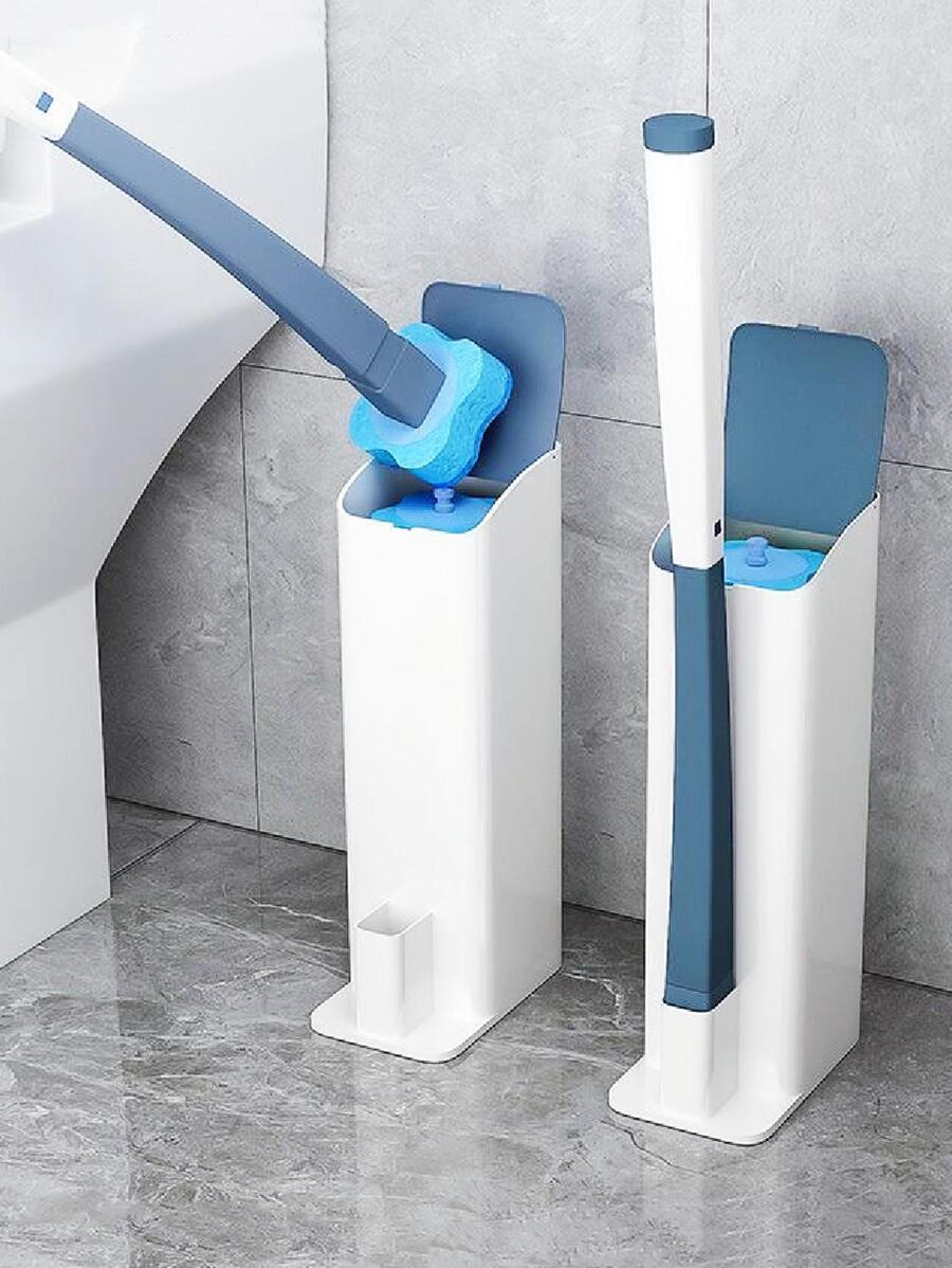 1入組長手柄馬桶刷和8入組一次性替代品清潔頭,浴室家用的產品 - 藍色 - 查看 1