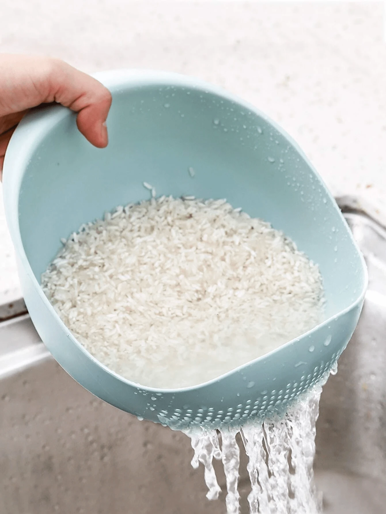 1pc Multifunctional Rice Washer, Vegetable & Fruit Basket, Drainer & Rinsing Bowl For Kitchen Home Use - Blue - View 1