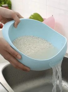 1pc Multifunctional Rice Washer, Vegetable & Fruit Basket, Drainer & Rinsing Bowl For Kitchen Home Use - Blue - View 4