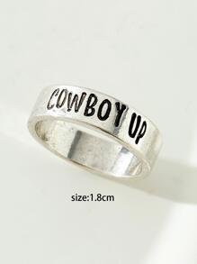 1入組西部牛仔紋理字母戒指適合女士 - 復古銀色 - 查看 3