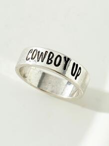 1入組西部牛仔紋理字母戒指適合女士 - 復古銀色 - 查看 2