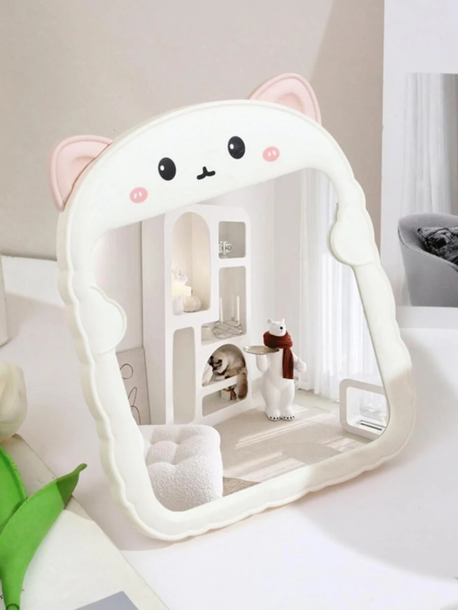 1入組卡通設計鏡子設計化妝鏡 - 白色 - 查看 1