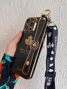 Vỏ điện thoại họa tiết lá có dây buộc - màu đen - Xem 6