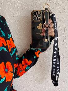 Vỏ điện thoại họa tiết lá có dây buộc - màu đen - Xem 1