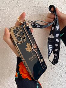 Vỏ điện thoại họa tiết lá có dây buộc - màu đen - Xem 3