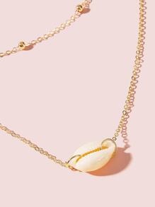 Shell Decor Layered Chain Necklace - Yellow Gold - View 3