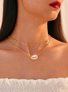 Shell Decor Layered Chain Necklace - Yellow Gold - View 1