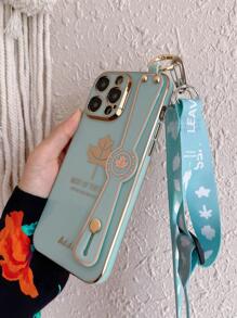 Vỏ điện thoại đồ họa chữ cái có giá đỡ dây đeo cổ tay - màu xanh lá - Xem 4