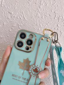 Vỏ điện thoại đồ họa chữ cái có giá đỡ dây đeo cổ tay - màu xanh lá - Xem 3