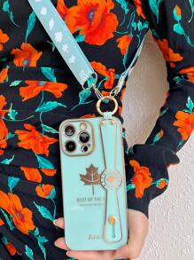 Vỏ điện thoại đồ họa chữ cái có giá đỡ dây đeo cổ tay - màu xanh lá - Xem 1