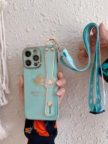 Vỏ điện thoại đồ họa chữ cái có giá đỡ dây đeo cổ tay - màu xanh lá - Xem 2
